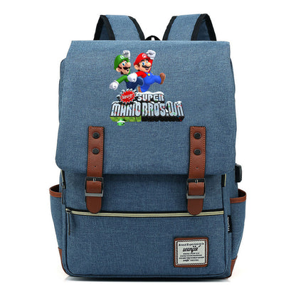 Game Super Mario Youth Student Backpack Usb Casual Backpack