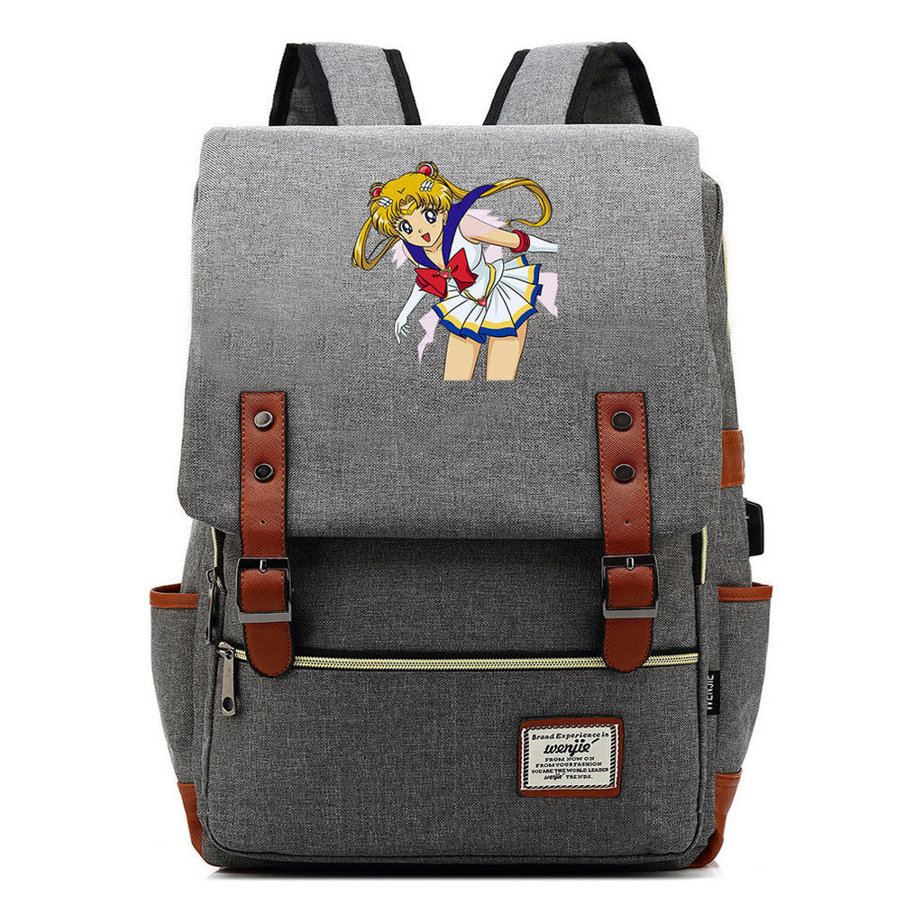 Anime Beauty Girl Warrior Youth Student School Bag Usb Men's And Women's Leisure Backpack