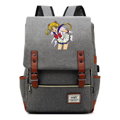 Anime Beauty Girl Warrior Youth Student School Bag Usb Men's And Women's Leisure Backpack