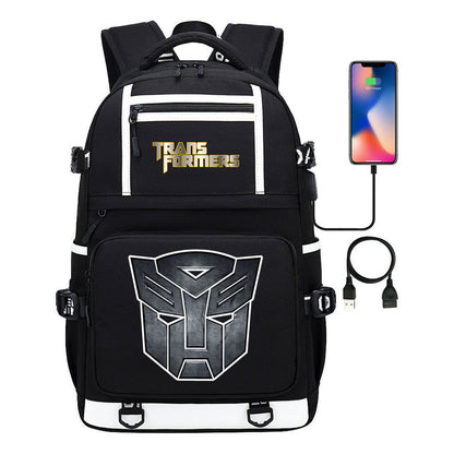 Cartoon Anime Deformation Mecha Print Usb Student Backpack For Men And Women Backpack Leisure Travel Bag