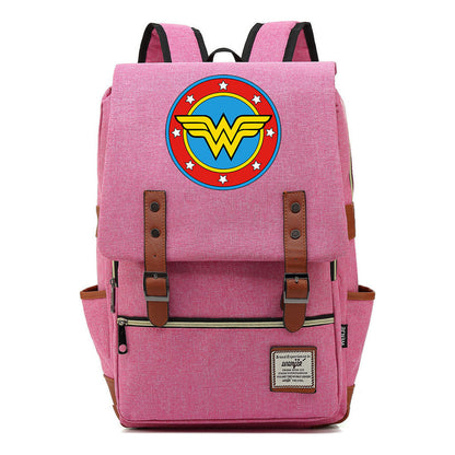 Anime Wonder Woman Printed Youth Student School Bag Men's And Women's Leisure Belt Buckle Backpack