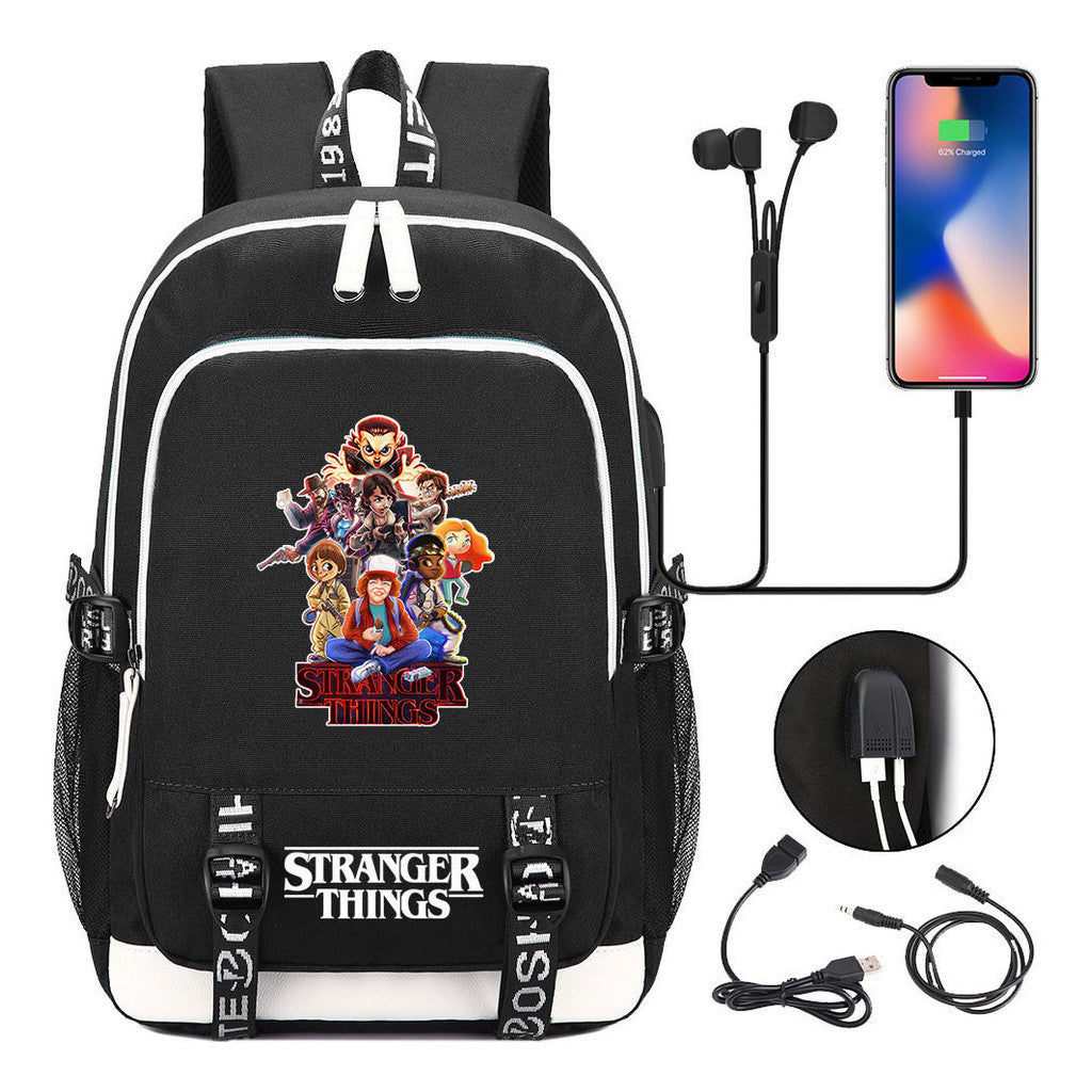 Strange Story Printed Usb Youth Student Backpack For Men And Women's Leisure Travel Backpack