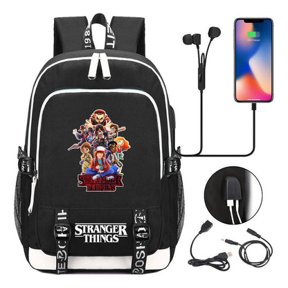 Strange Story Printed Usb Youth Student Backpack For Men And Women's Leisure Travel Backpack