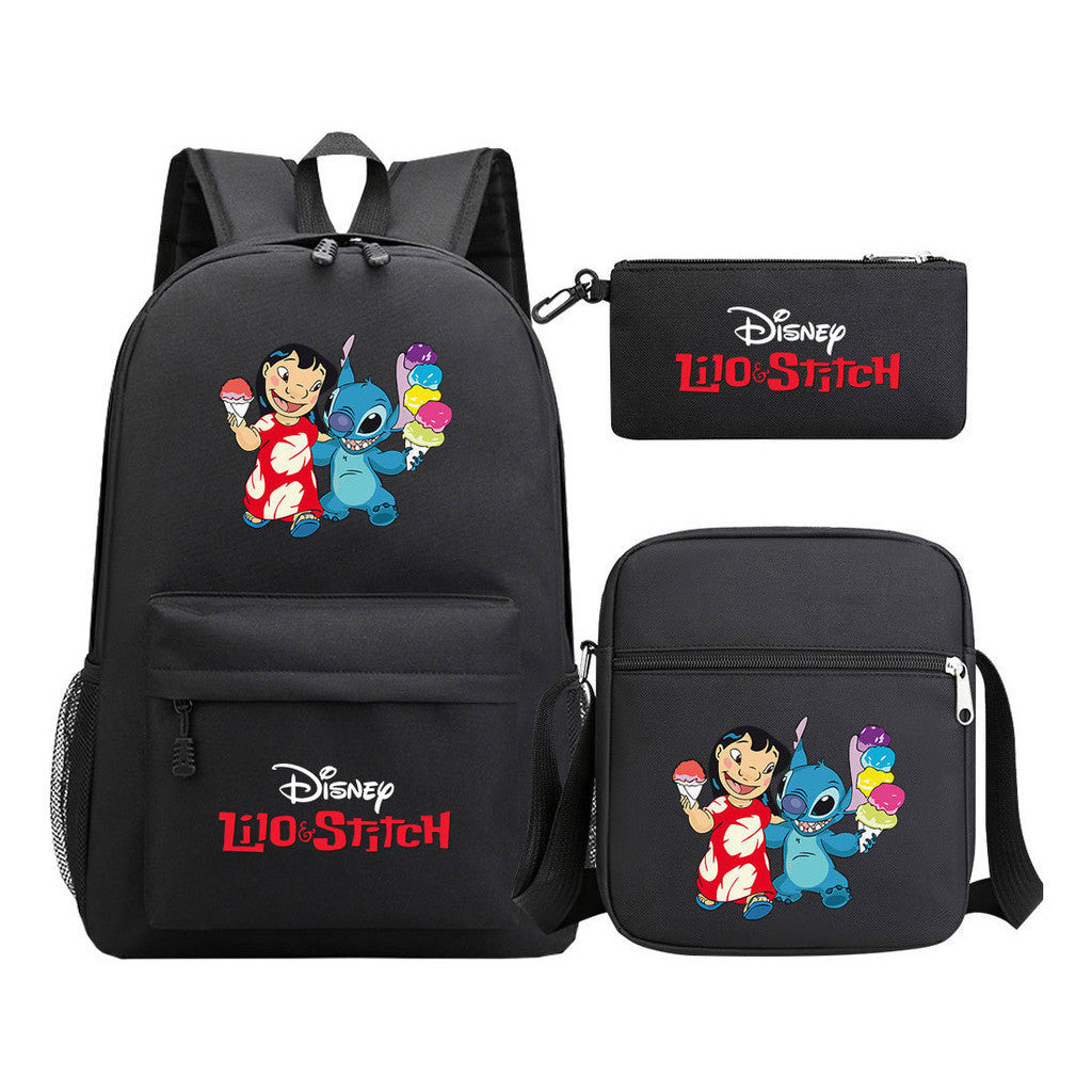 Starry Baby Stitch Printed Youth School Bag Three Piece Set For Men And Women Shoulder Set Backpack