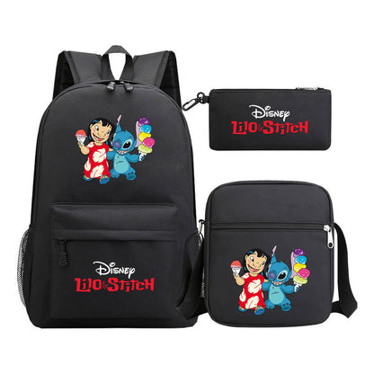 Starry Baby Stitch Printed Youth School Bag Three Piece Set For Men And Women Shoulder Set Backpack