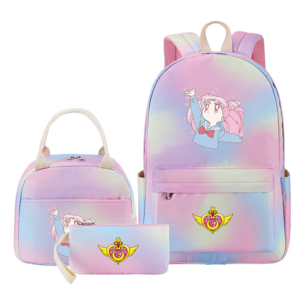 Beautiful Girl Warrior Teenage Girls Backpack Lunch Bag Three Piece Set With Backpack Cover