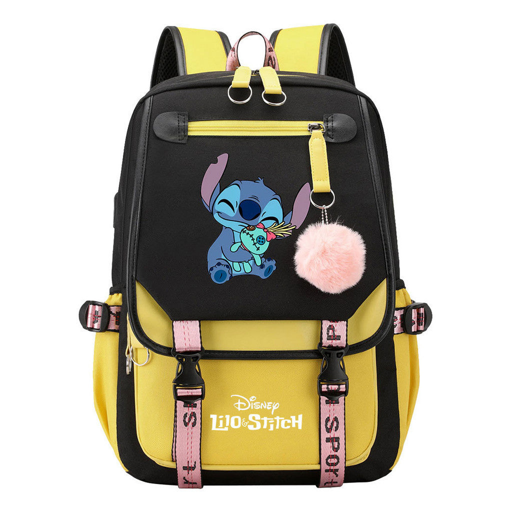 Interstellar Baby Stitch Usb Backpack For Boys And Girls Casual Woven Strap Flip Backpack
