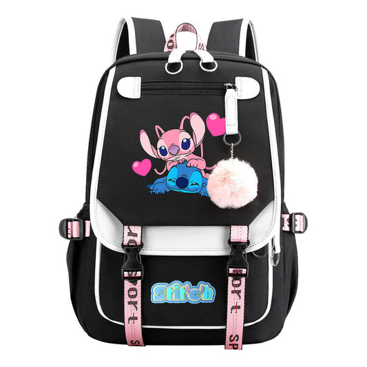 Interstellar Baby Stitch Usb Student Backpack With Casual Woven Strap Flap Backpack