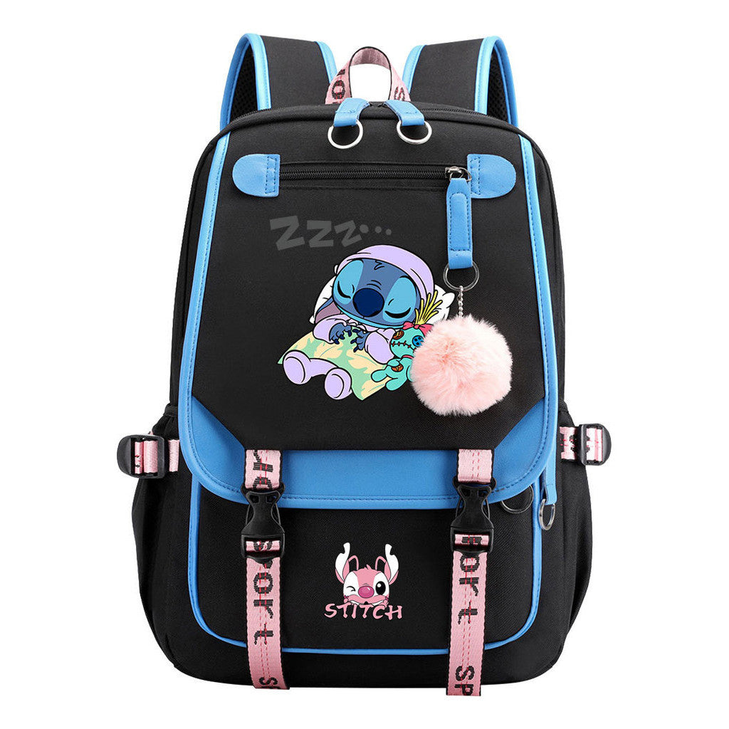 Interstellar Baby Stitch Usb Backpack For Men And Women, Casual Woven Strap Flip Back Backpack