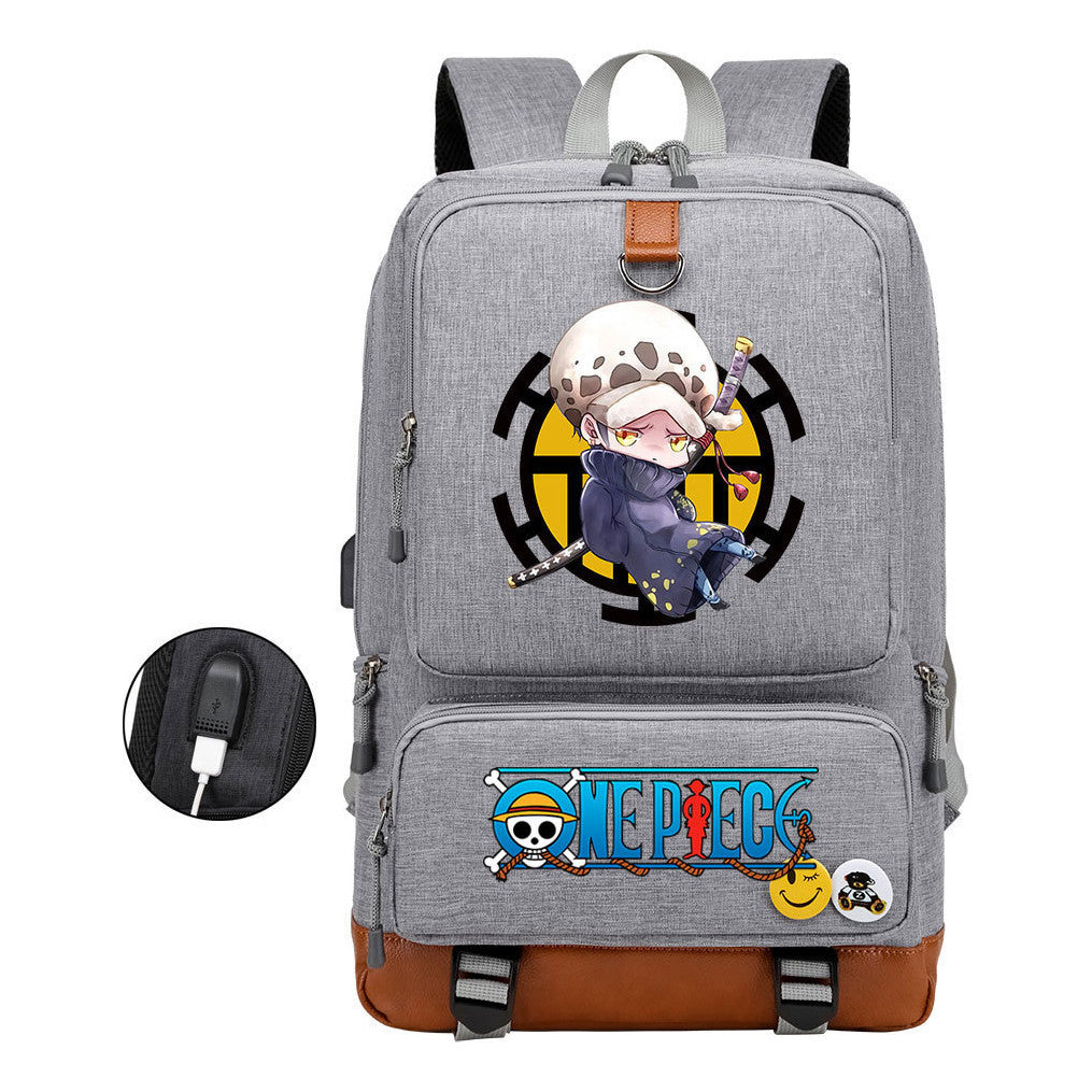 Cartoon One Piece Print Usb Youth Student Backpack For Leisure Travel Backpack