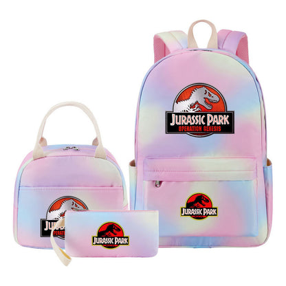 Jurassic Park Dinosaur Student Girls School Bag Lunch Bag Three Piece Set Backpack Set