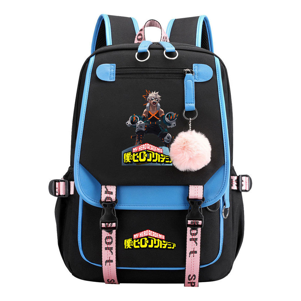 My Heroes Academy Usb Youth Student Backpack With Casual Woven Strap Flip Back Backpack