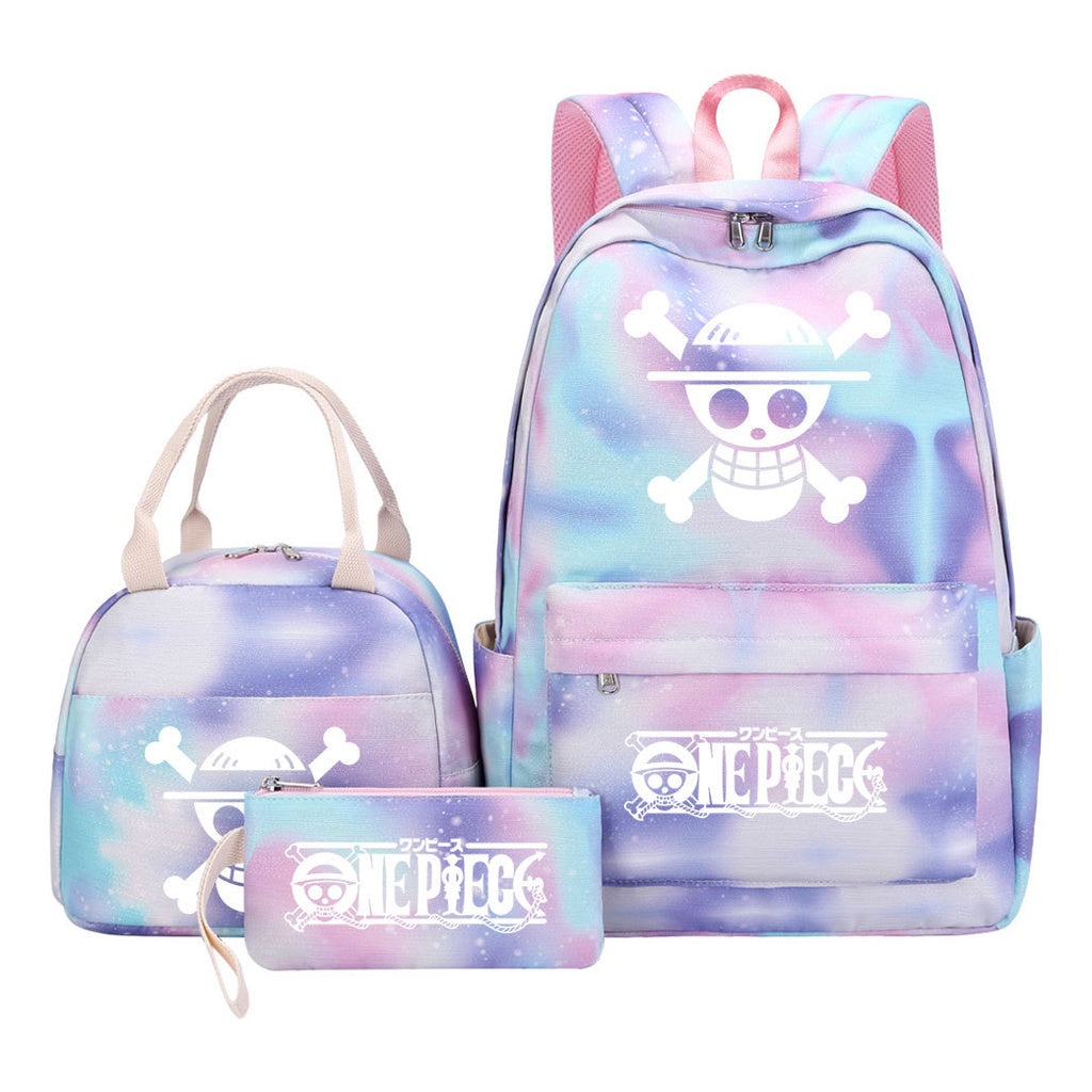 Cartoon Pirate King Youth Student Girls School Bag Lunch Bag Three Piece Set Backpack Set