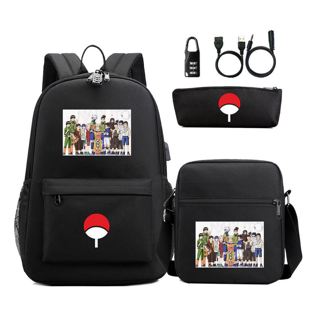 Naruto Usb Password Lock Student Backpack Three Piece Set Backpack Set