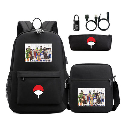 Naruto Usb Password Lock Student Backpack Three Piece Set Backpack Set