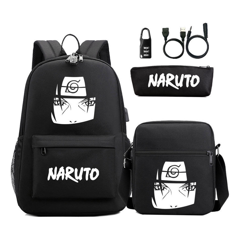 Naruto Usb Password Lock Student Backpack Three Piece Set For Boys And Girls Backpack Set