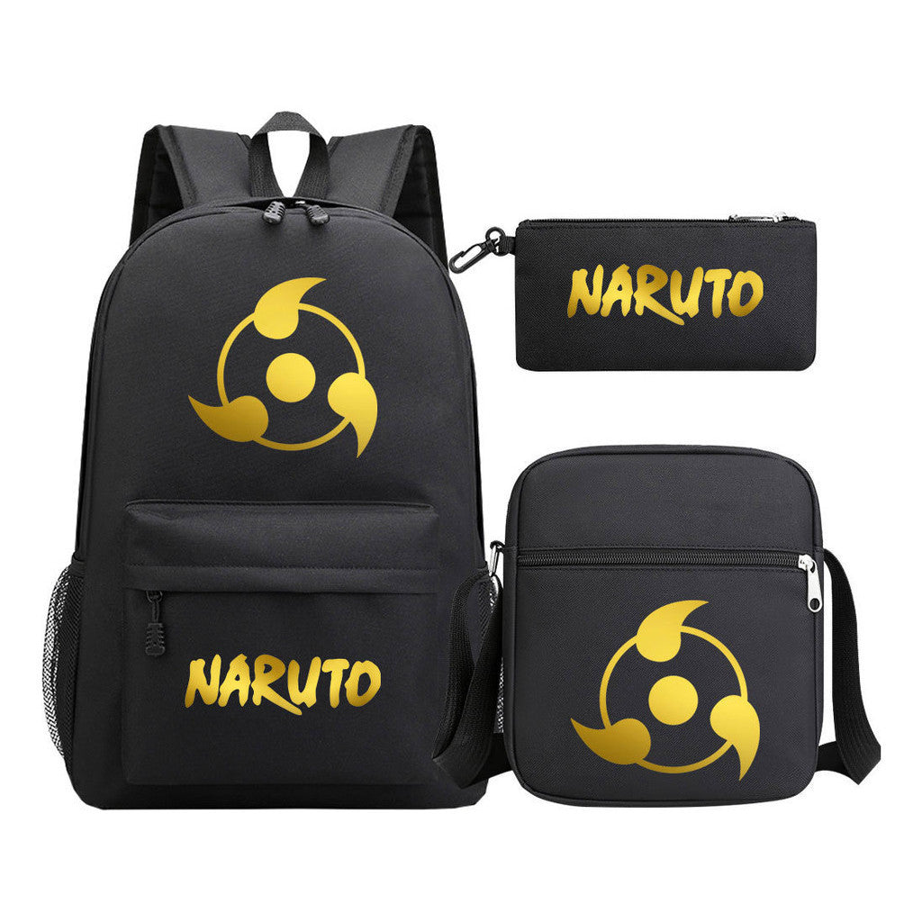 Golden Anime Naruto Starry Sky Youth Student School Bag Three Piece Set For Boys And Girls Backpack Set