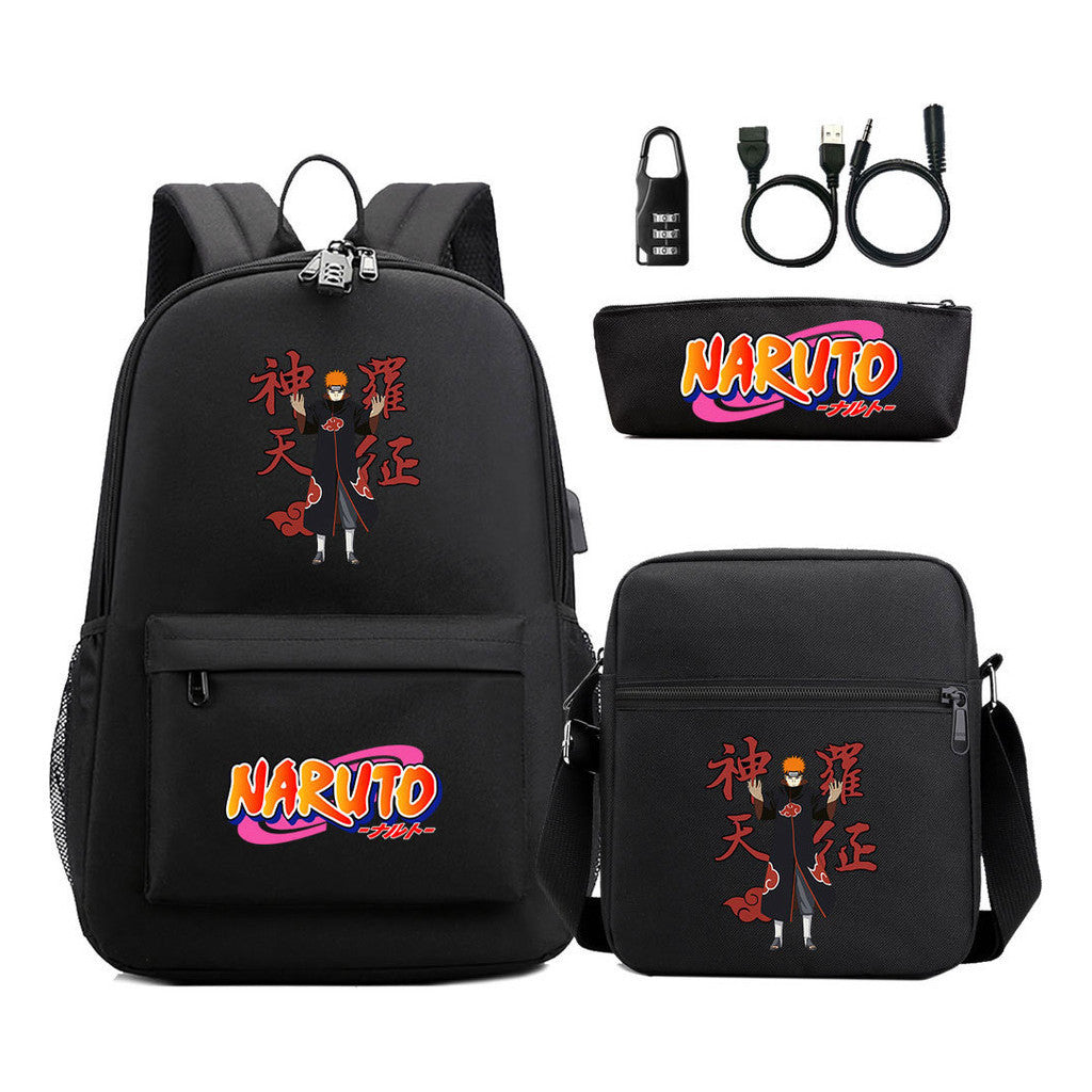 Naruto Usb Password Lock Youth Student Backpack Three Piece Set For Men And Women Backpacks