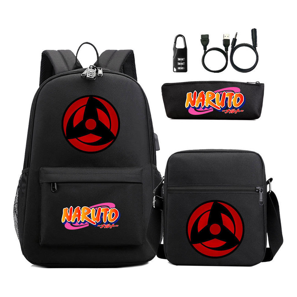 Naruto Usb Password Lock Youth Student Backpack Three Piece Set Backpack Set