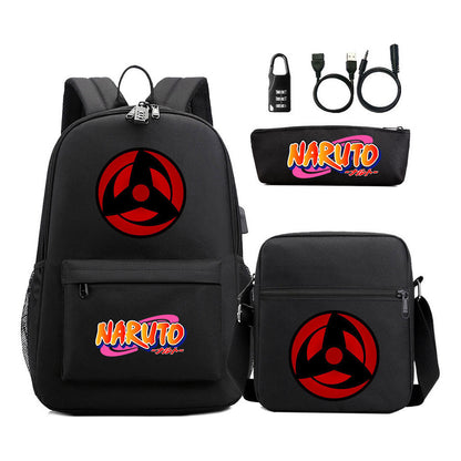 Naruto Usb Password Lock Youth Student Backpack Three Piece Set Backpack Set