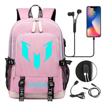 Blue Luminous Sports Football Star Teenagers Schoolbag Usb Leisure Backpack Men And Women