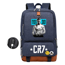 Football Star Cristiano Ronaldo Printed Usb Youth Primary And Secondary School Backpack For Boys And Girls Leisure Travel Backpack