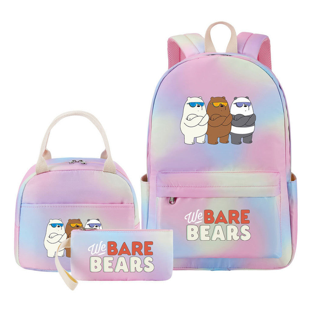 Cartoon Cute Three Bears Youth Student Girls School Bag Lunch Bag Three Piece Set Backpack Set