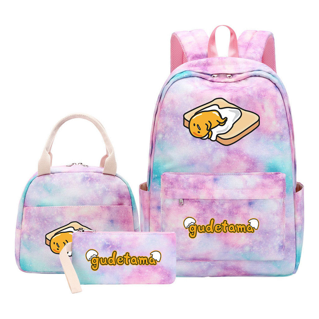 Egg Green Manga Student Girls School Bag Lunch Bag Three Piece Set Backpack Set
