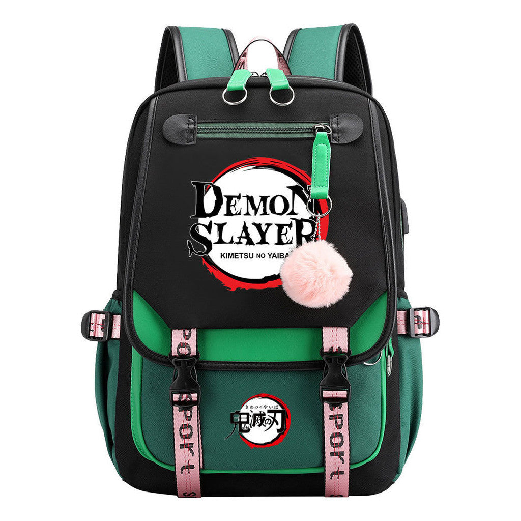 Japanese Cartoon Fashion Usb Student Backpack Casual Woven Flap Backpack