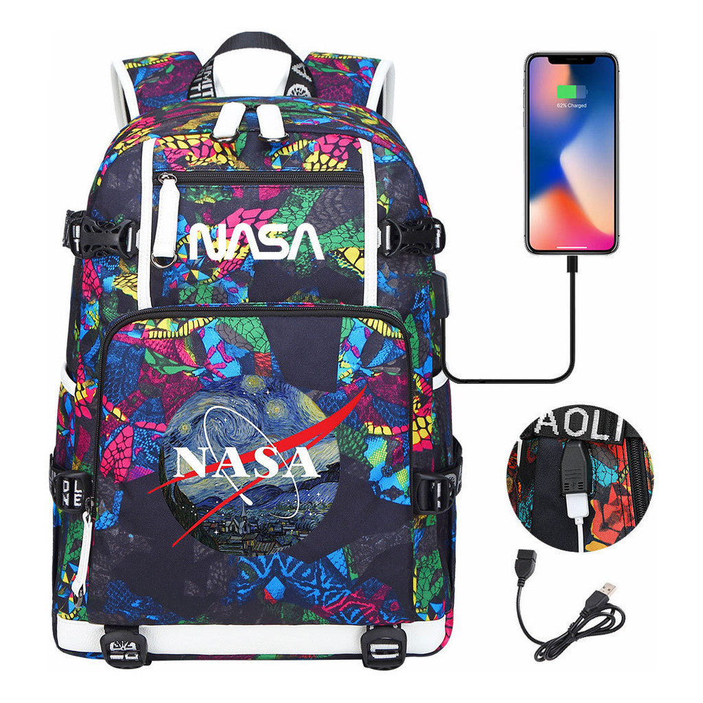 Nasa Fashion Printed Student Backpack With Large Capacity Leisure Travel Backpack