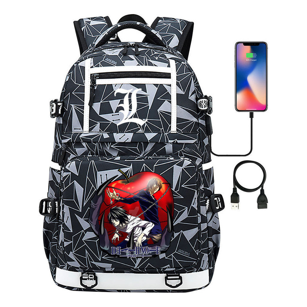 Cartoon Comics Death Note Printed Usb Youth Student Backpack Men's And Women's Leisure Travel Backpack