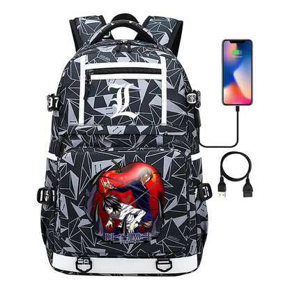 Cartoon Comics Death Note Printed Usb Youth Student Backpack Men's And Women's Leisure Travel Backpack