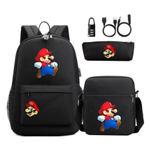 Super Mario Usb Password Lock Youth Student Backpack 3-piece Set For Men And Women Backpacks