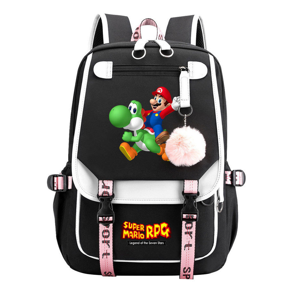 Super Mario Printed Usb Youth Student Backpack For Men And Women With Casual Woven Strap Flap Backpack