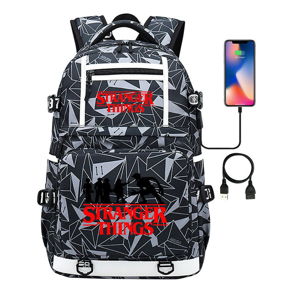 Strange Story Printed Usb Youth Student Backpack For Men And Women's Leisure Travel Backpack
