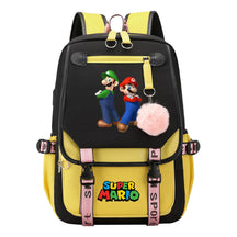 Super Mario Printed Usb Youth Student Backpack For Men And Women With Casual Woven Strap Flap Backpack