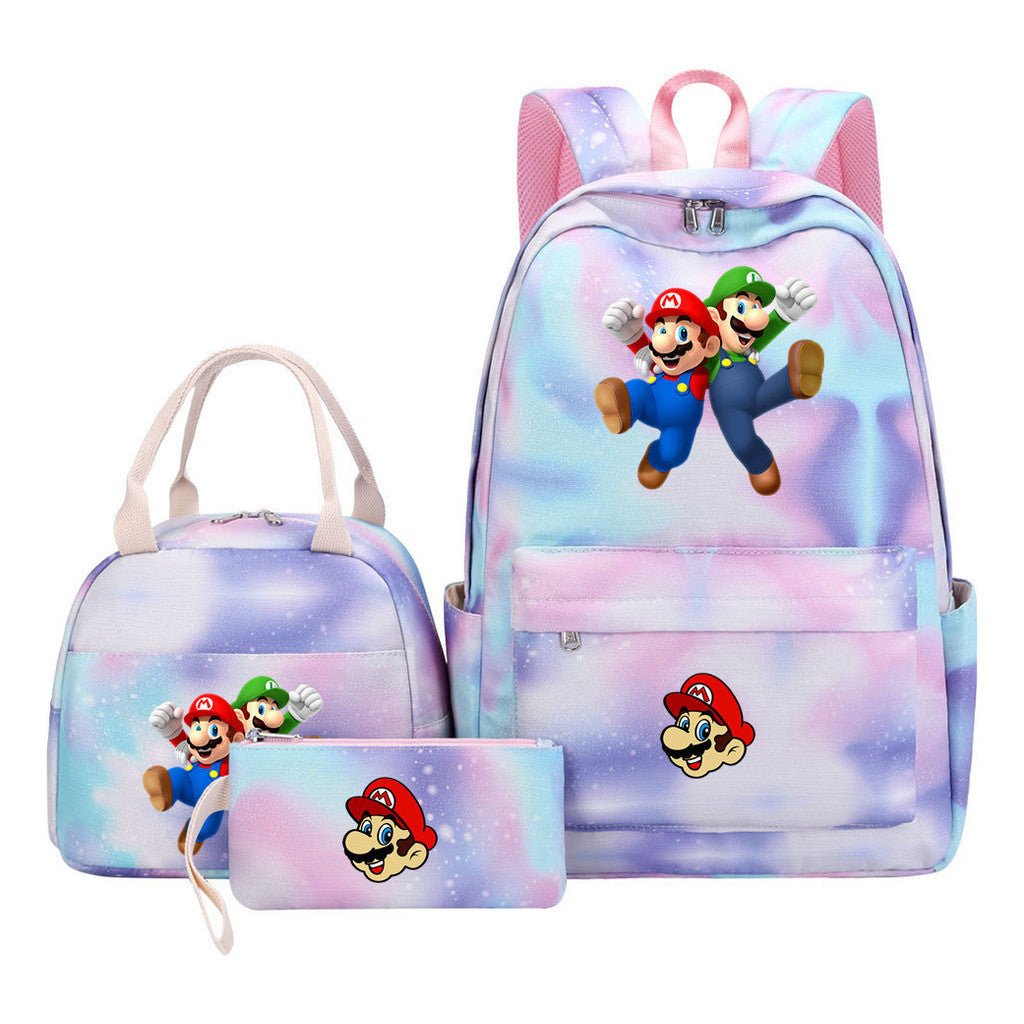 Super Mario Youth Student Girls School Bag Lunch Bag Three Piece Backpack Set