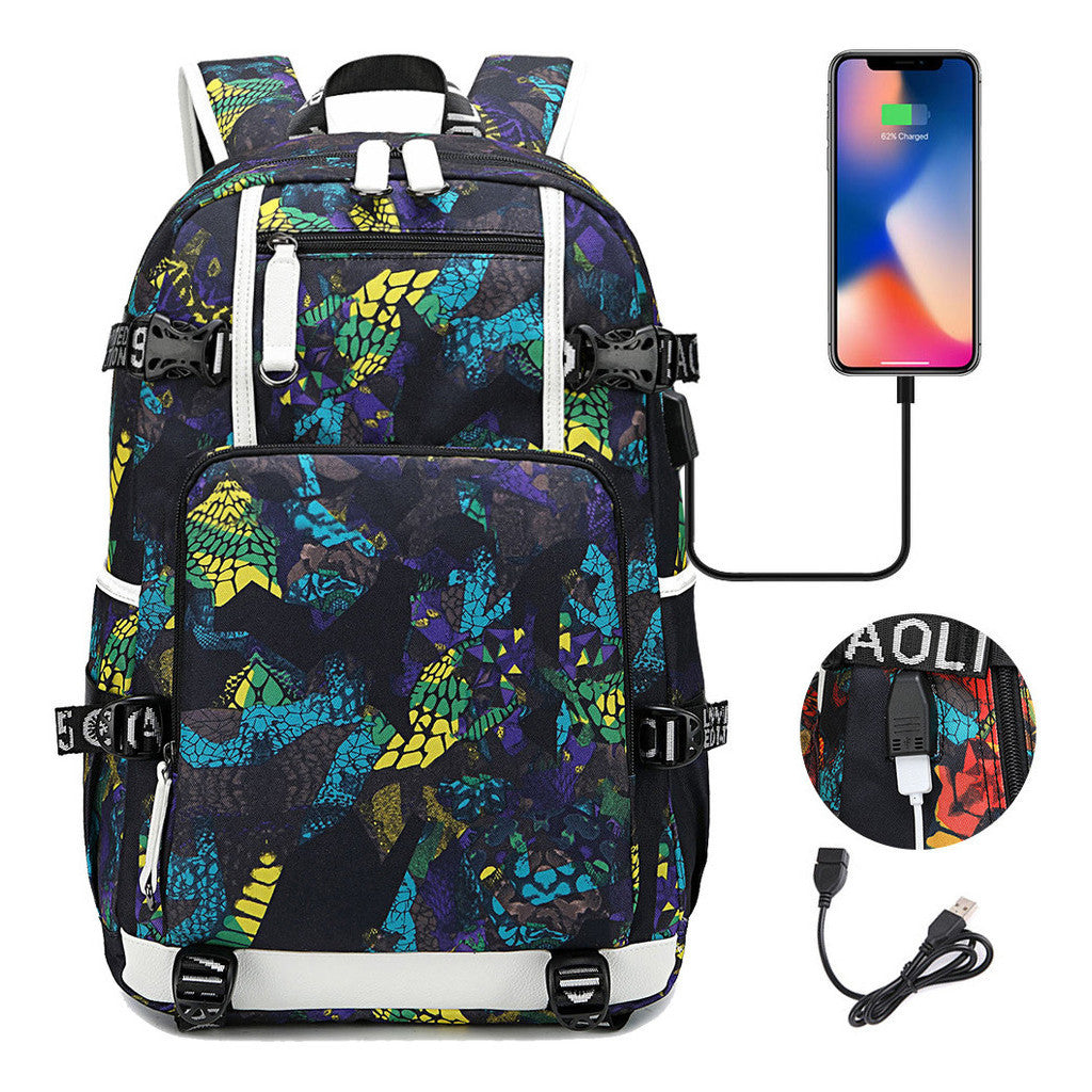 Printed Usb Youth Student School Bag Leisure Large Capacity Travel Backpack