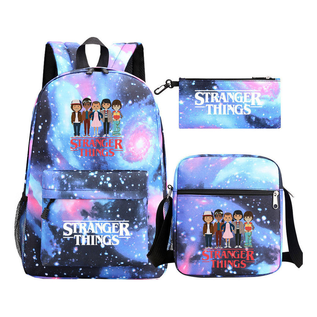 Strange Story Starry Sky Printed Youth Student Backpack 3-piece Set For Men And Women, Backpack Set