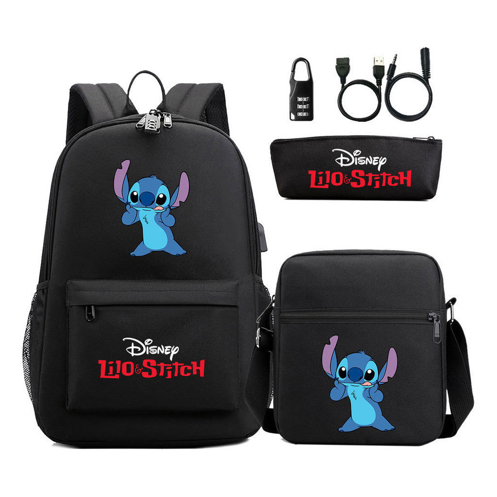 Interstellar Baby Stitch Usb Password Lock Youth Student Backpack 3-piece Set For Men And Women Backpacks