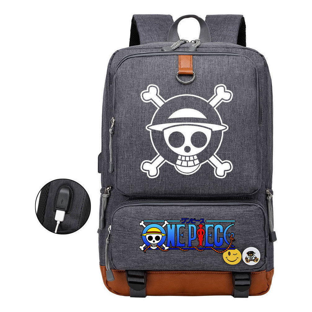 Cartoon Pirate King Printed Usb Student Backpack Leisure Travel Backpack