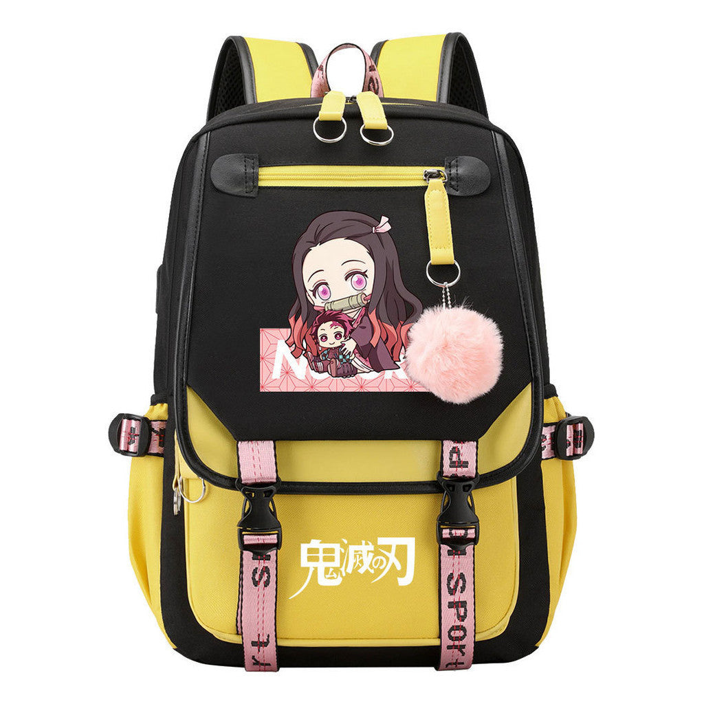 Cartoon Fashion Usb Youth School Bag For Boys And Girls Casual Ribbon Flip Backpack