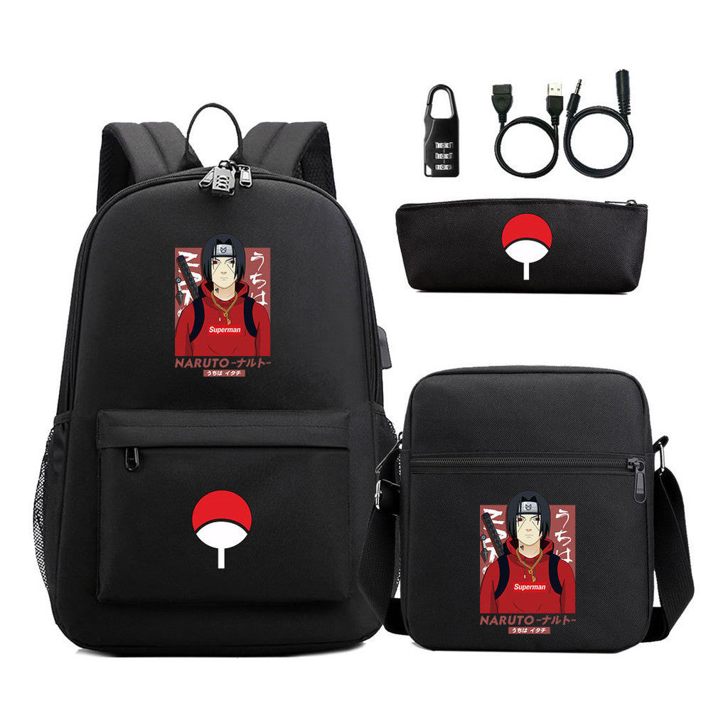 Naruto Usb Password Lock Year Student School Bag Three Piece Set Backpack Set
