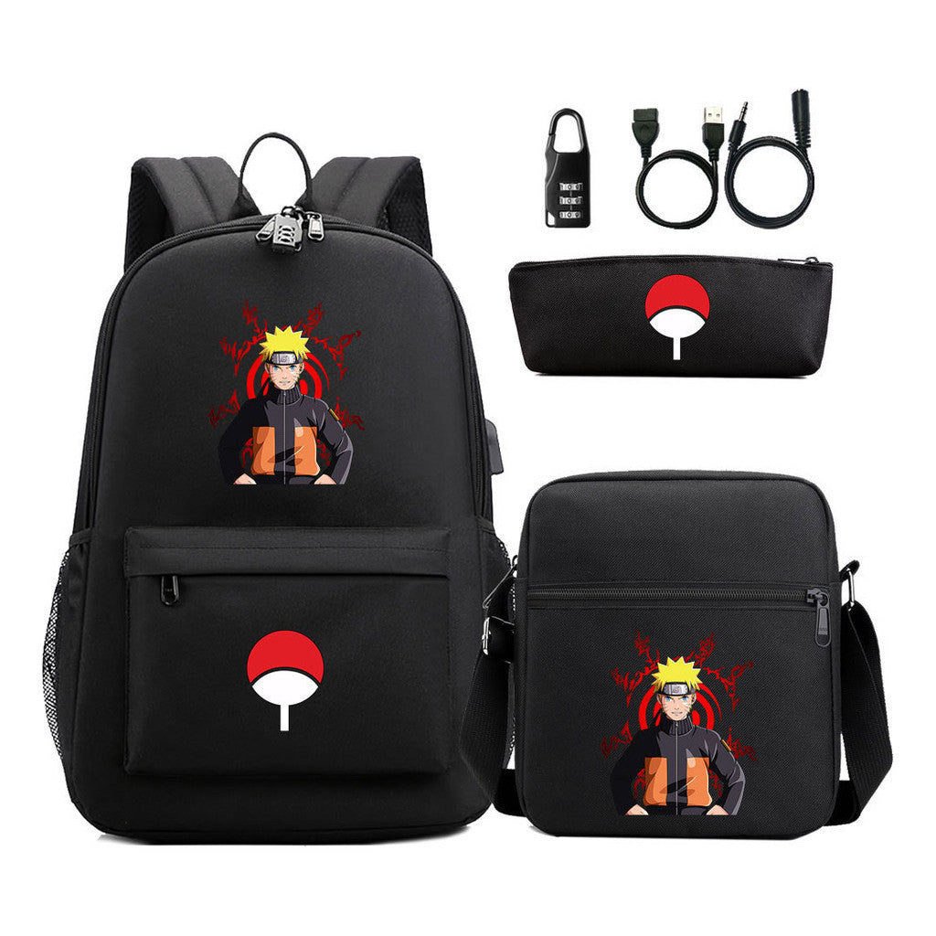 Naruto Usb Password Lock Student Backpack Three Piece Set Backpack Set