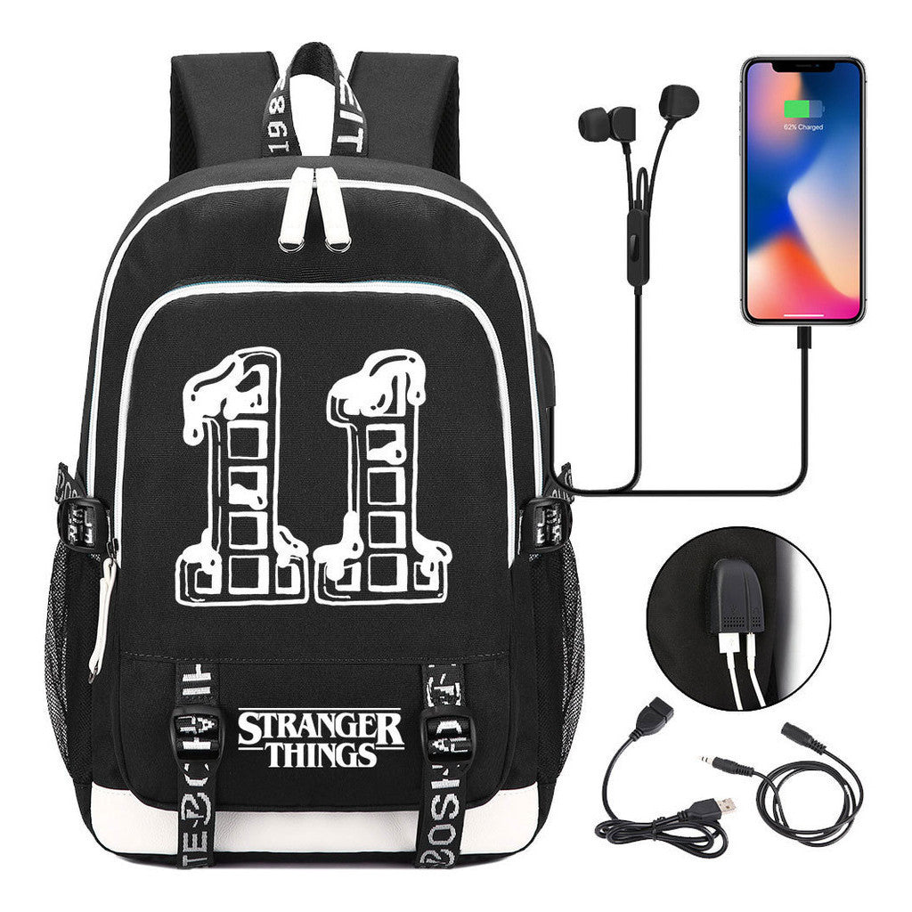 Strange Story Printed Usb Teenage Student Backpacks Men's And Women's Leisure Travel Backpack