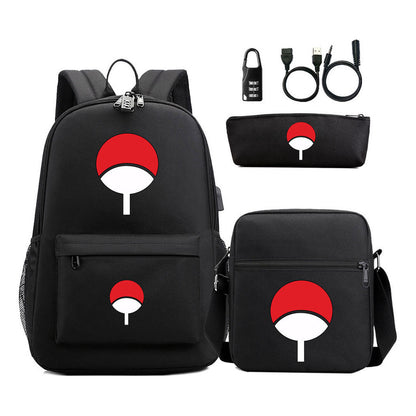 Naruto Usb Password Lock Youth Student Backpack Three Piece Set Backpack Set