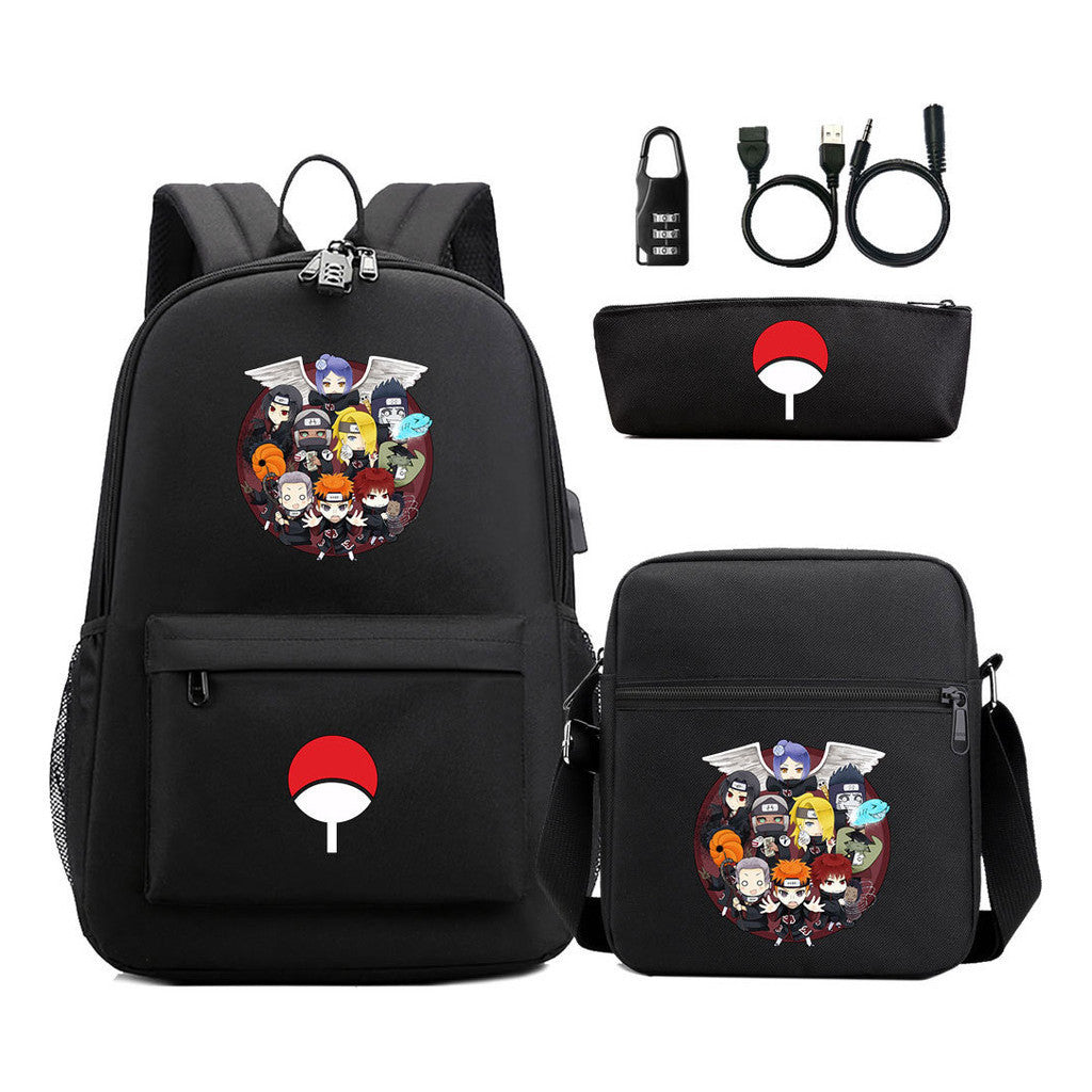 Naruto Usb Password Lock Youth Student Backpack Three Piece Set Backpack Set