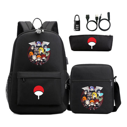 Naruto Usb Password Lock Youth Student Backpack Three Piece Set Backpack Set