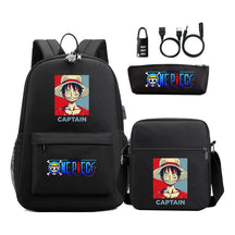 Cartoon Pirate King Usb Password Lock Youth Student Backpack Three Piece Set Backpack
