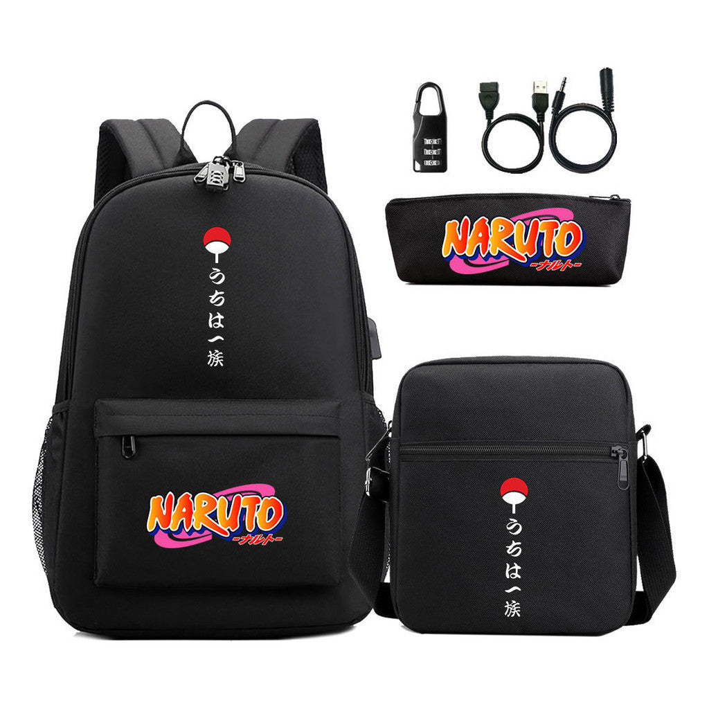 Naruto Usb Password Lock Youth Student Backpack Three Piece Set For Men And Women Backpacks